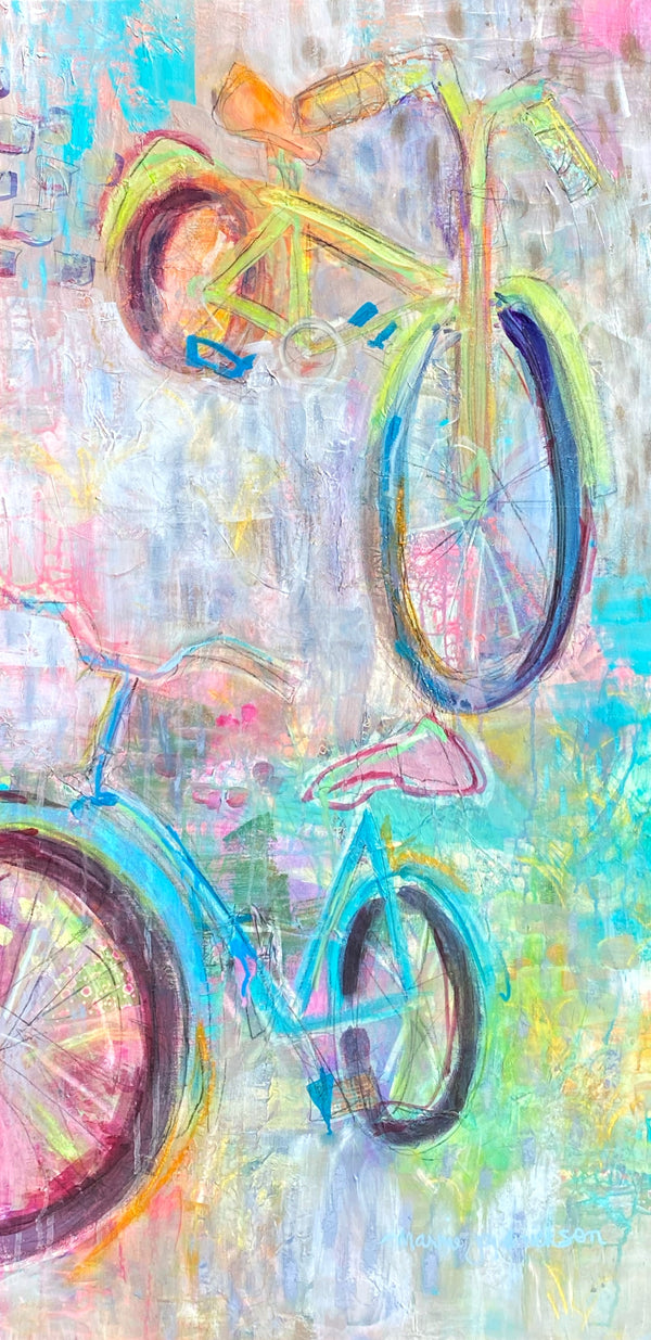 Marnie Joy Erickson Abstract Blue Yellow Bikes 