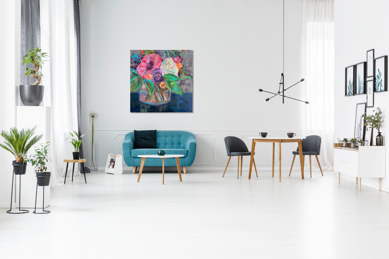 Marnie Joy Erickson Happy Is My Favourite Colour Modern Floral Blue Loveseat