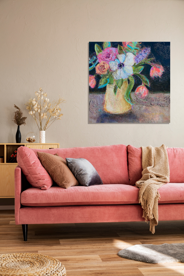 Marnie Joy Erickson It's Been A While Since I've Seen Dana Modern Floral Coral Velvet Sofa