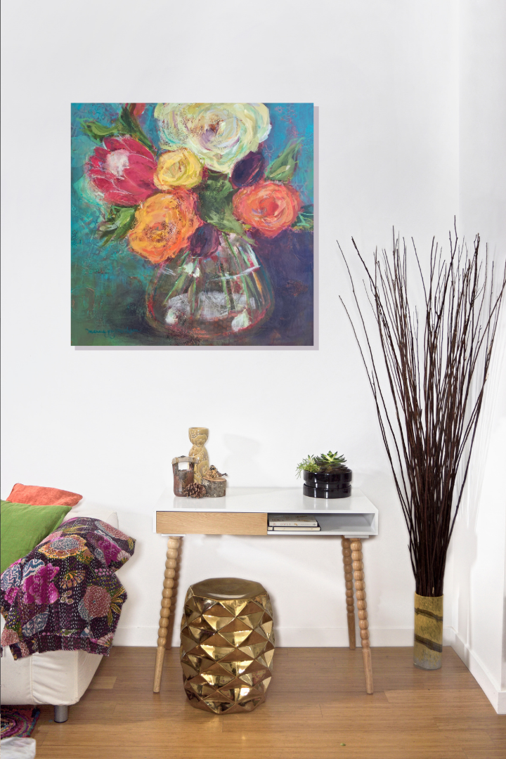 Marnie Joy Erickson Relentlessly Kind Modern Floral Painting Golden Pinapple Desk