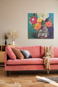 Marnie Joy Erickson Relentlessly Kind Modern Floral Painting Boho Velvet Sofa