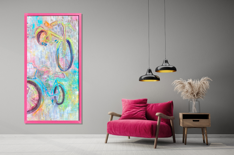 Pink Living Room Bike Painting Marnie Joy Erickson
